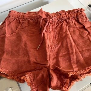 YOUNG FABULOUS & BROKE Paprika Izzy Raw Edge Linen Shorts